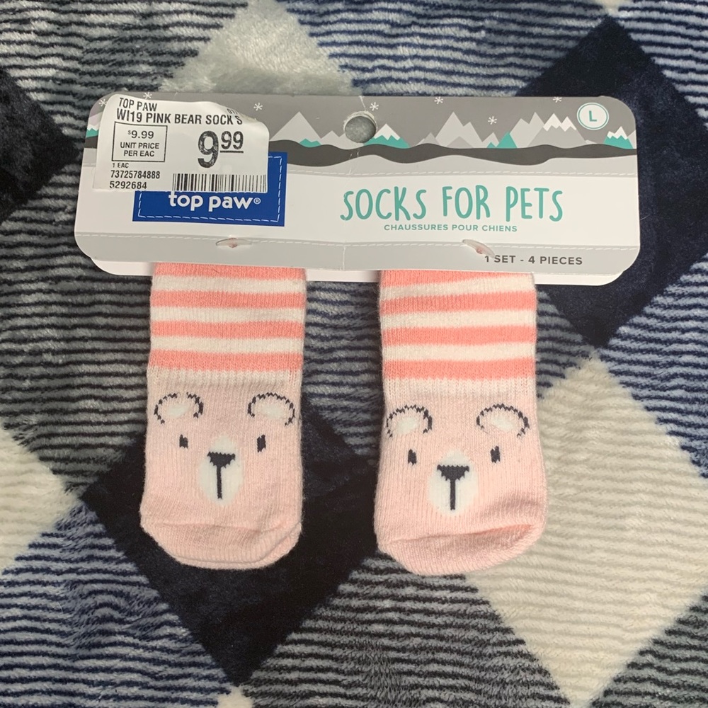 NWT pink doggie socks, size L